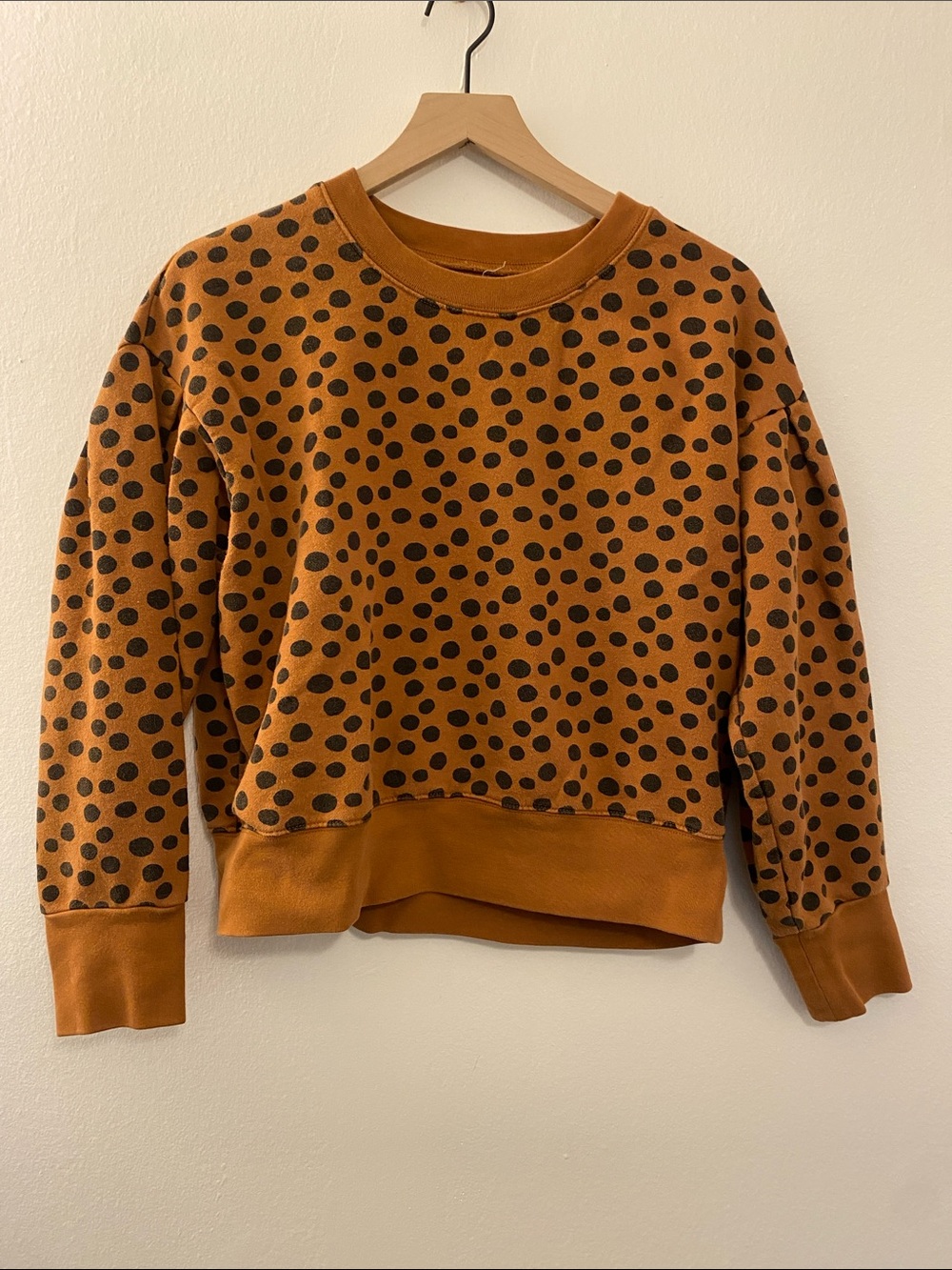 Madewell Burnt Orange Polka Dot Crewneck Sweater